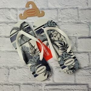 NWT Men's Havaianas Top Aloha White & Blue Tropical Men's Flip Flop size 13